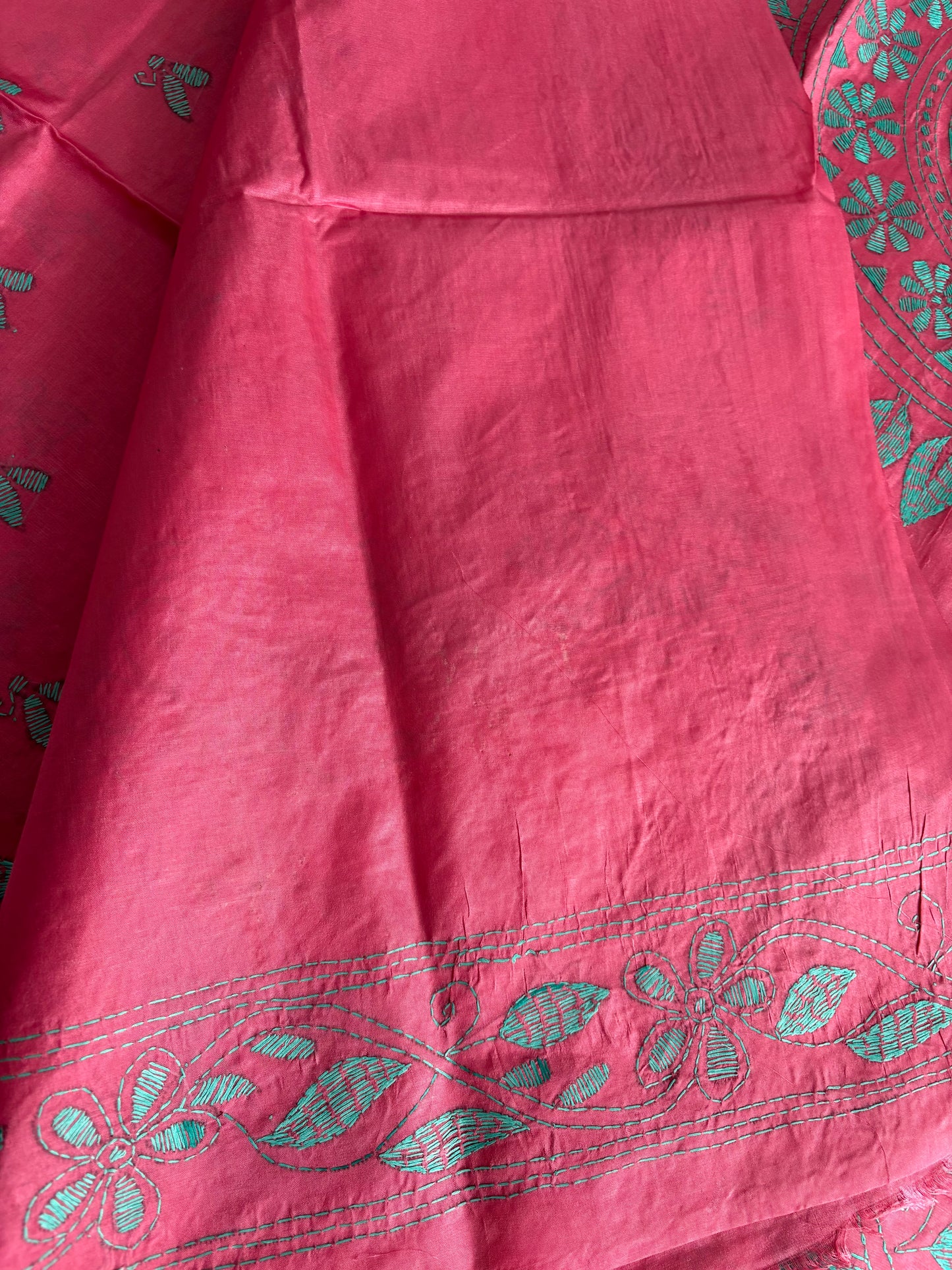 Kantha Stitch Hand Work Embroidered Art Silk Saree With Blouse