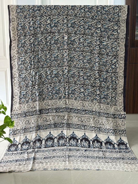 Kalamkari printed malmal cotton Saree with blouse
