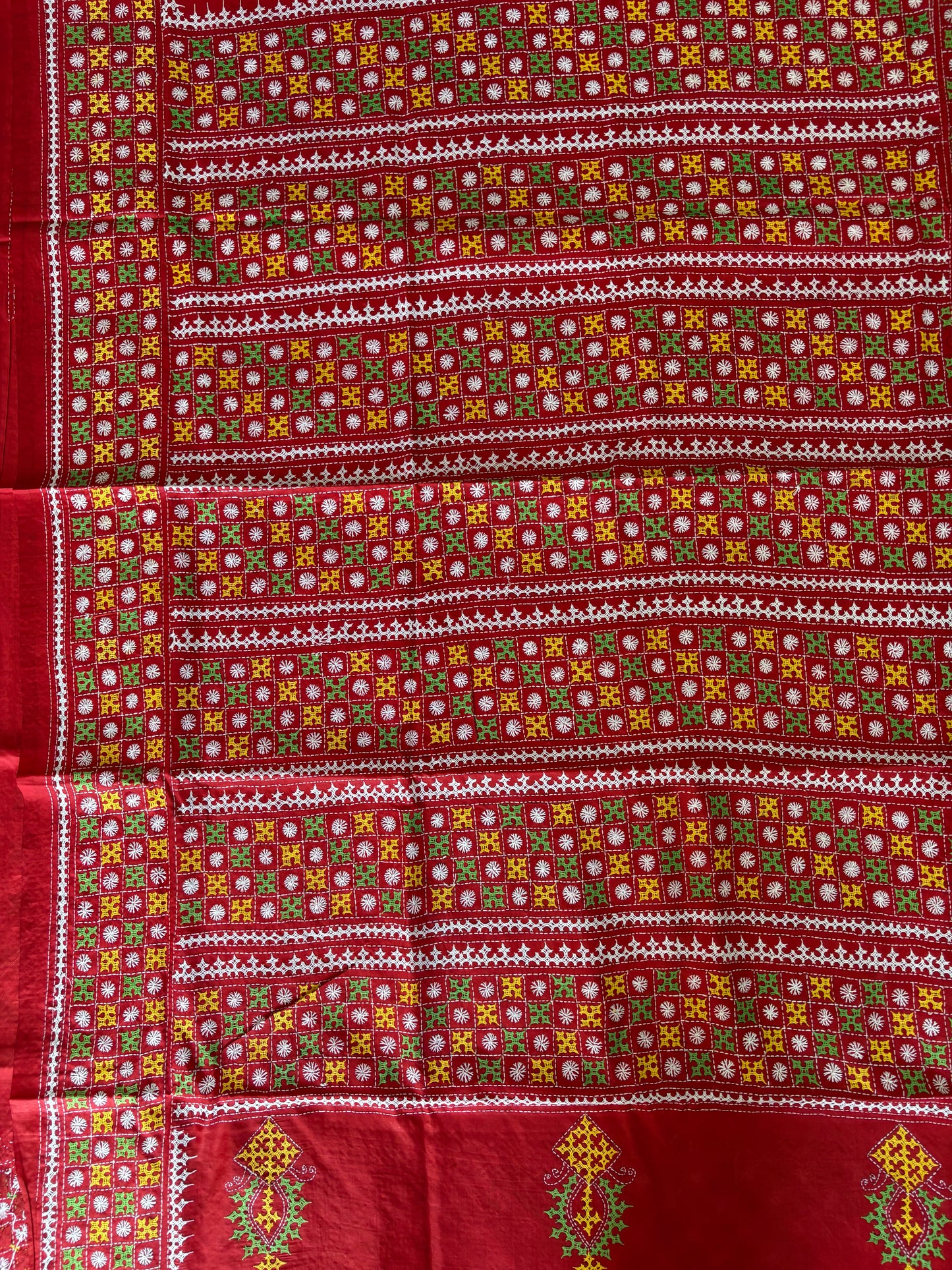 Gujrati Stitch/Kutch Hand Embroidered Art Silk Saree
