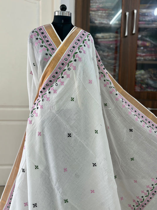 Gujrati Stitch/Kutch Hand Embroidered South Cotton Saree