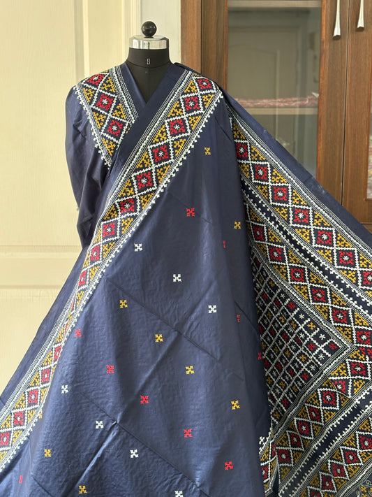 Gujrati/Kutchi Work Hand Embroidered Pure Banglore Silk Saree