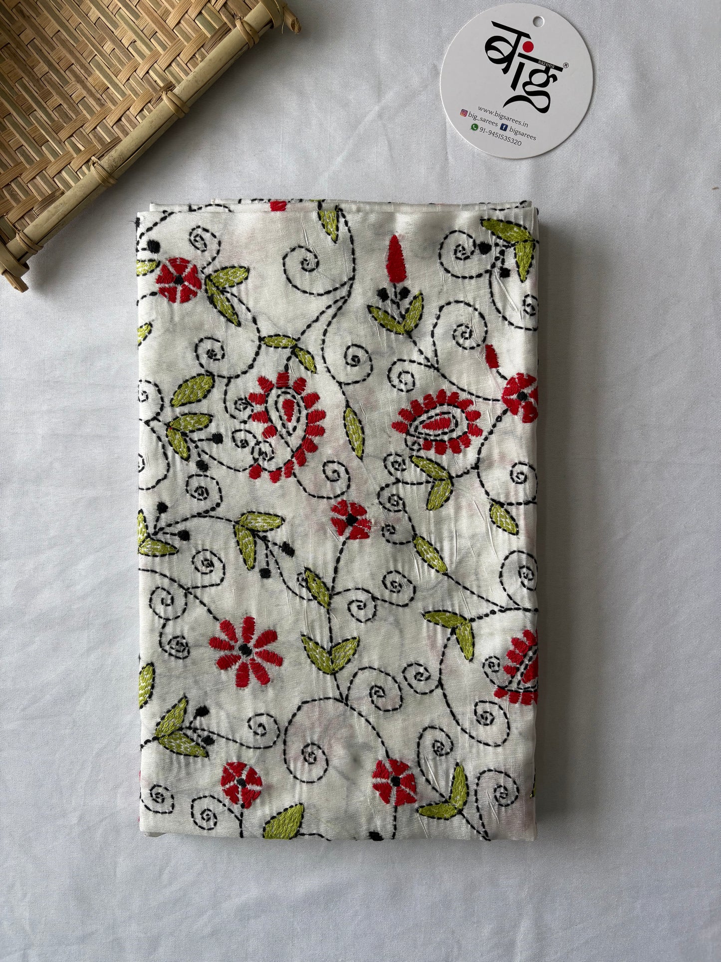 Kantha Stitch Art Silk Blouse Piece