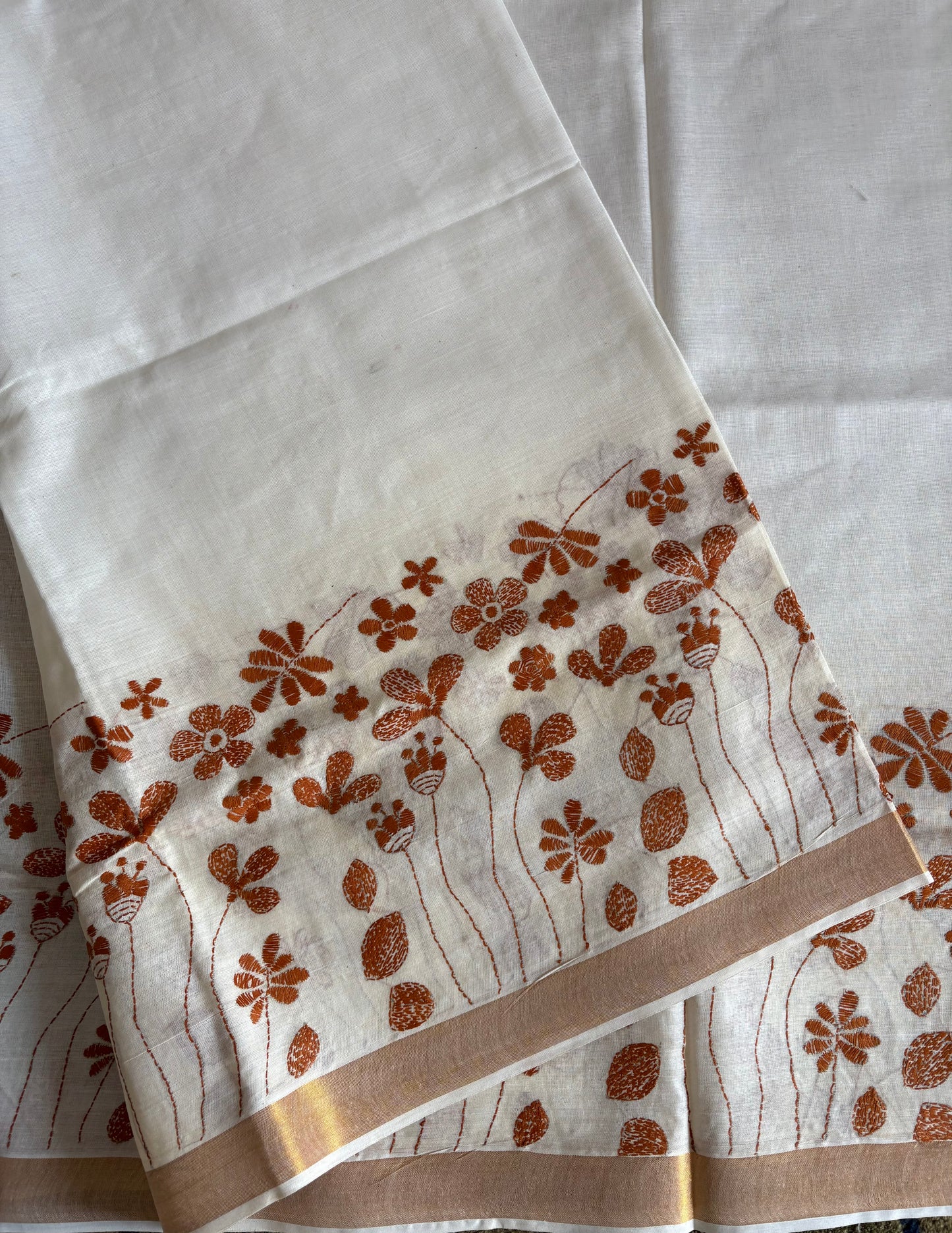 Kantha Stitch Hand Embroidered South Cotton Saree