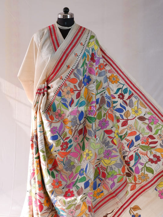 Kantha - Stitch Hand Embroidered Saree | Pure Gachi by Gachi Tussar Silk | Silk Mark Certified