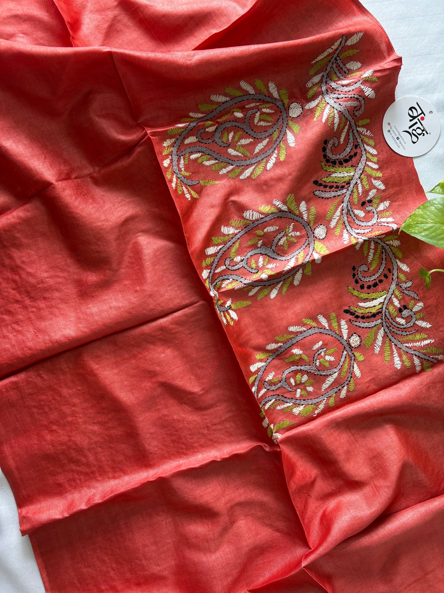 Kantha Stitch Pure Tassar Silk Blouse Piece