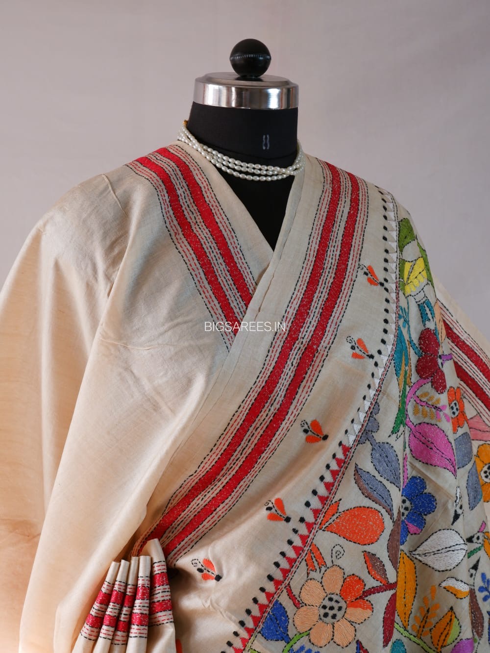 Kantha - Stitch Hand Embroidered Saree | Pure Gachi by Gachi Tussar Silk | Silk Mark Certified