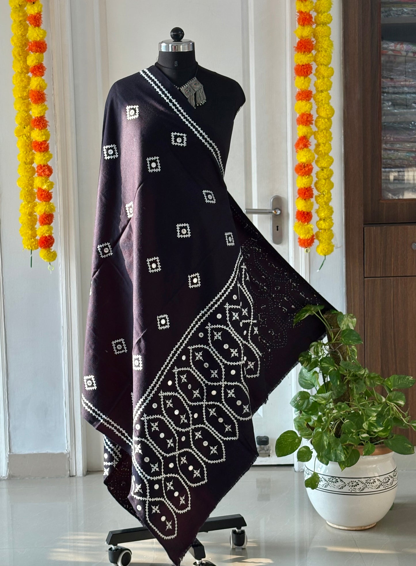 Gujrati Stitch Hand Embroidered Woollen Warm Shawl