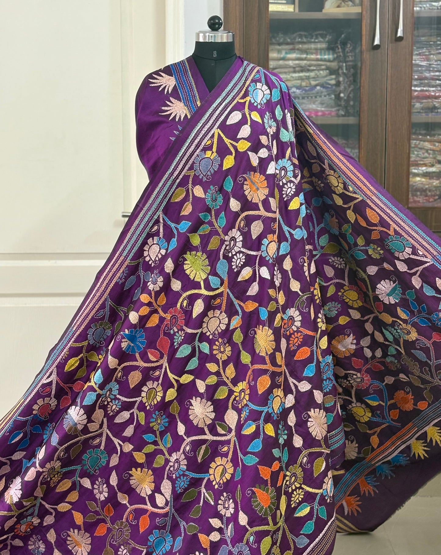 Kantha Hand Embroidery Pure Silk Saree – flowers