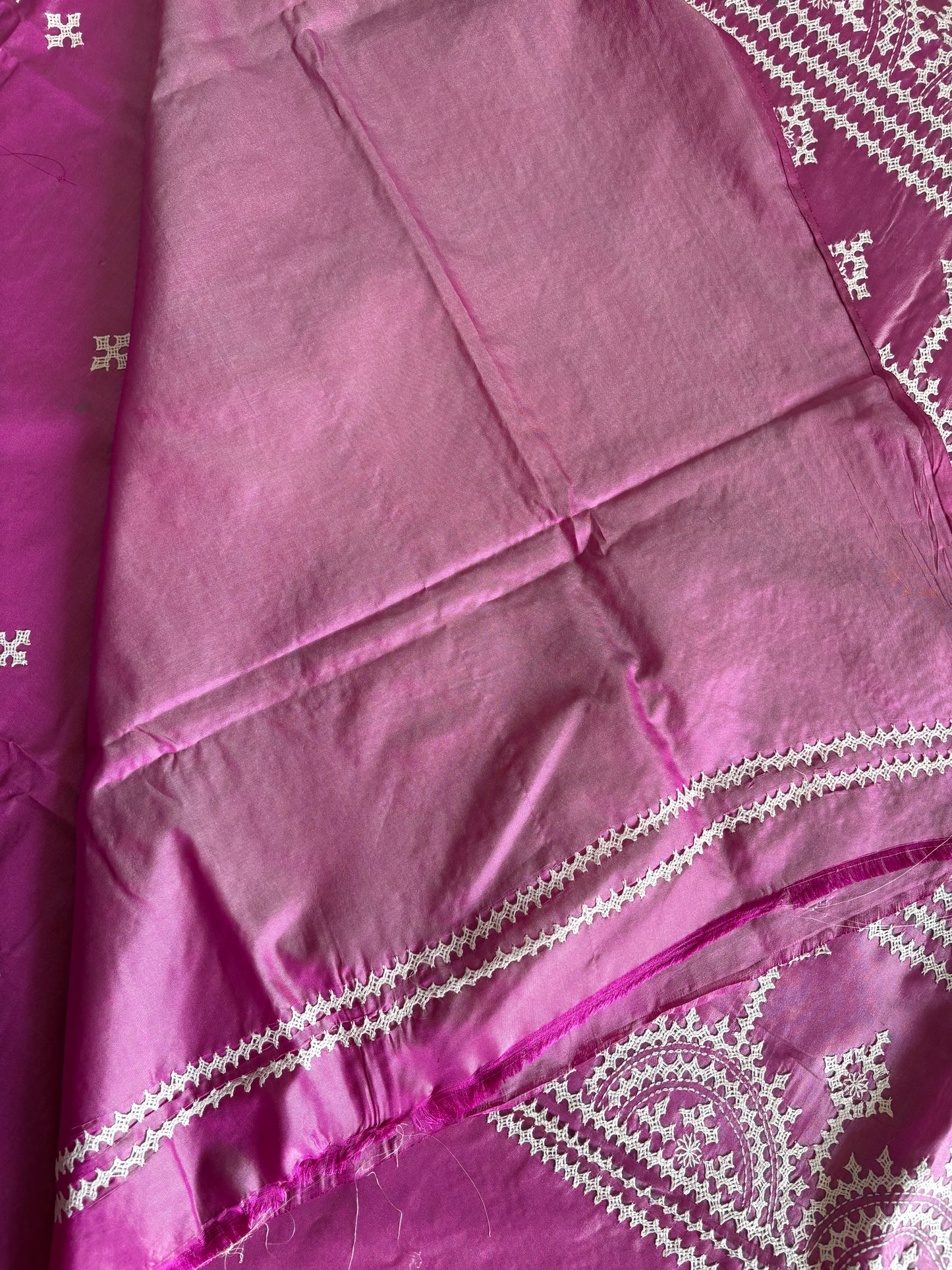 Gujrati Stitch/Kutch Hand Embroidered Art Silk Saree