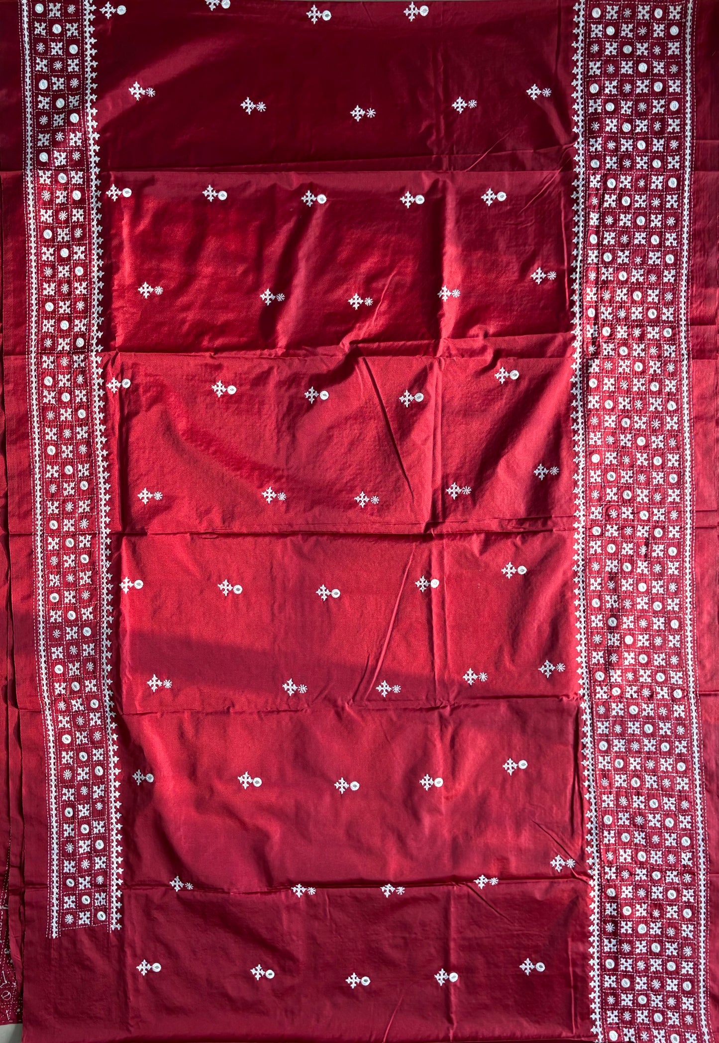 Gujrati Stitch/Kutch Hand Embroidered Art Silk Saree
