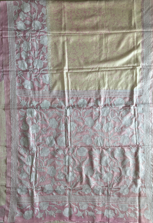 Kantha Stitch Hand Work Art Silk Saree With Blouse