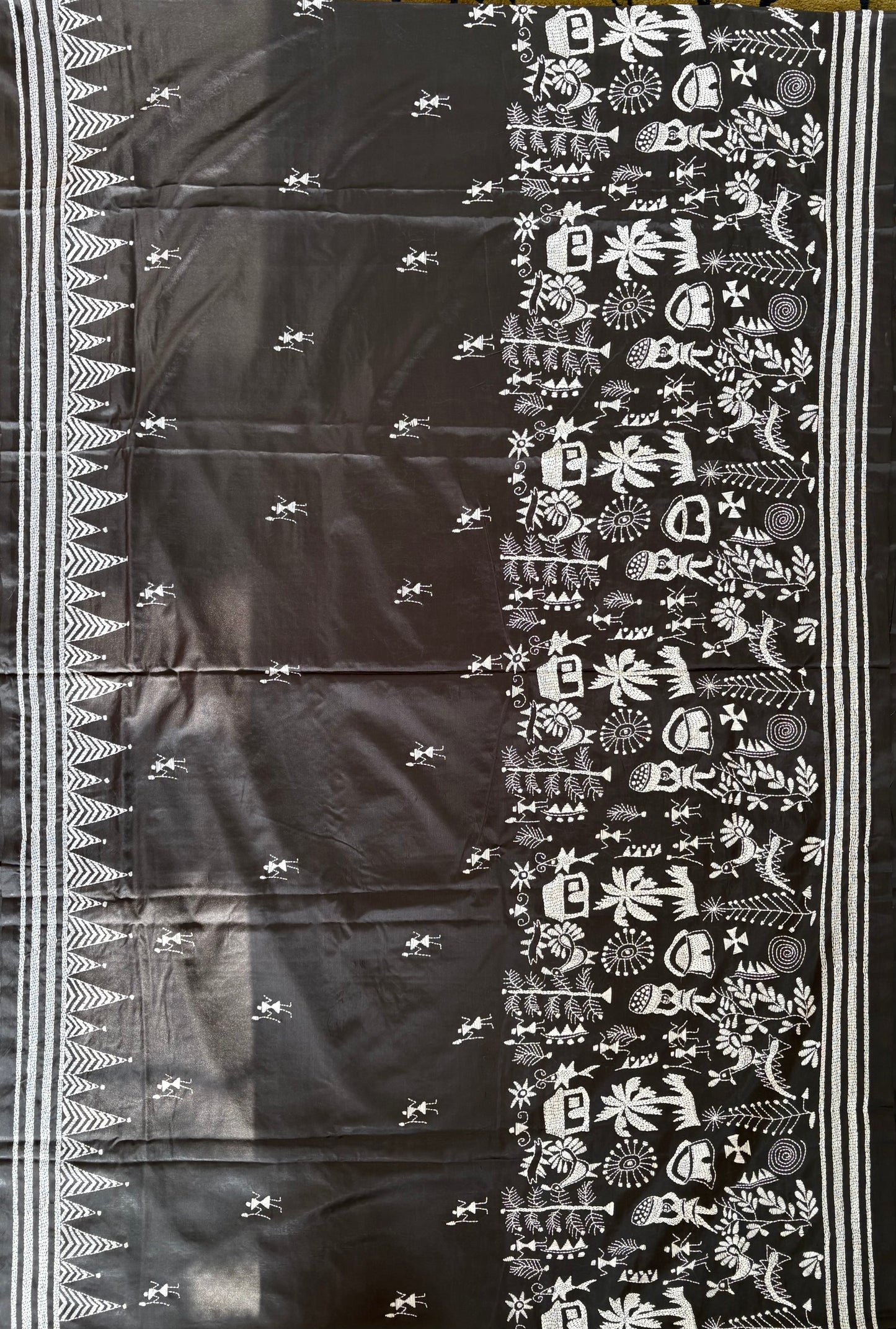 Kantha Hand Embroidered Blended Banglore Silk/Art Silk Saree With Blouse