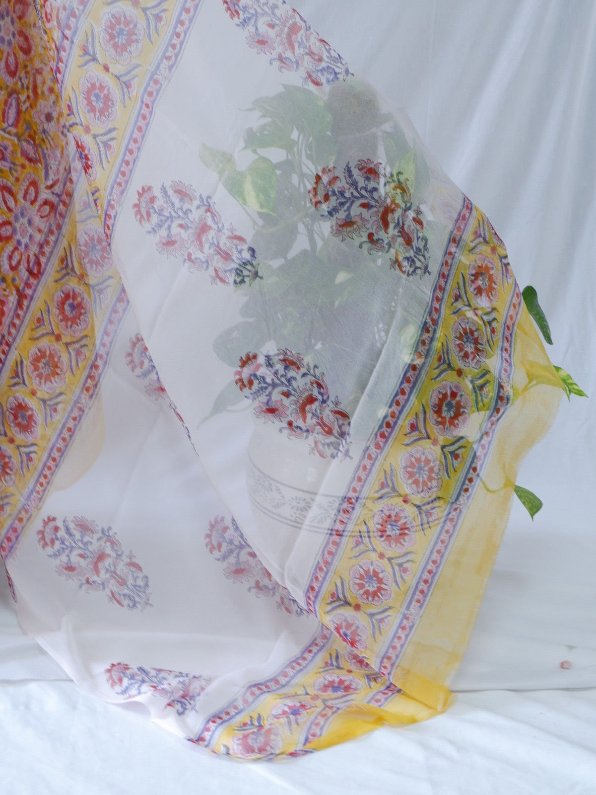 Hand Block Print Saree | Pure Chiffon | Yellow
