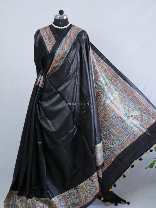 Pure Desi Tussar Silk Handcrafted Madhubani Saree (Silk Marked)