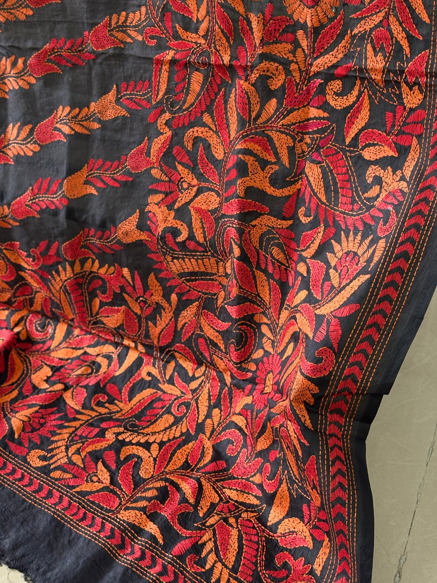 Kantha Stitch Hand Embroidary Full Work Pure Banglore Silk Dupatta