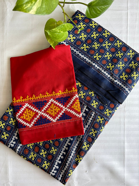 Gujrati Stitch/Kutch Hand Embroidered Art Silk Saree