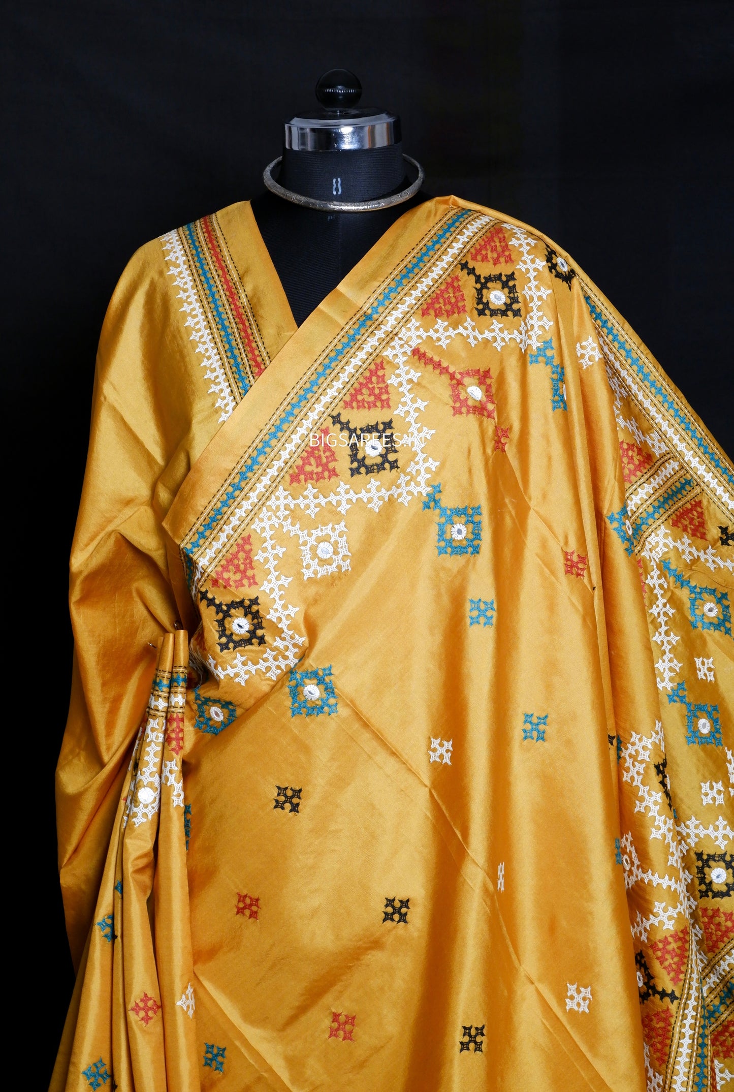 Kutch Hand Embroidered Pure Banglore Silk Saree