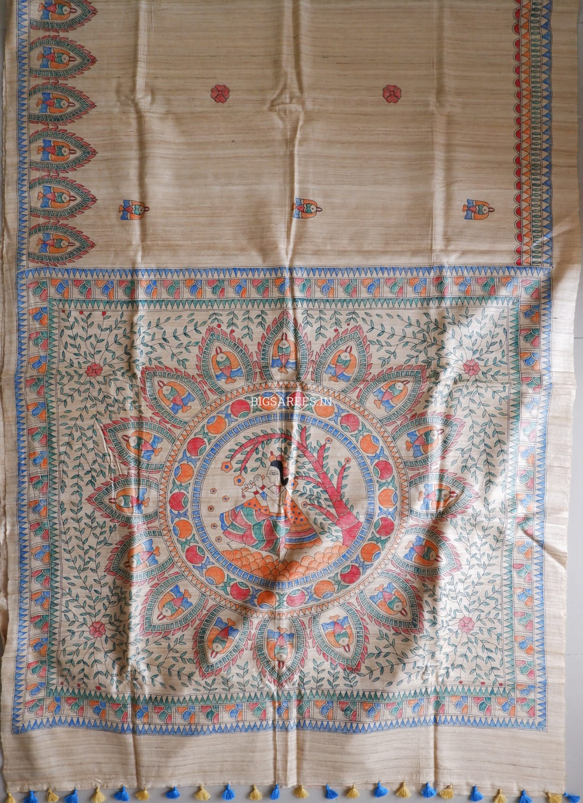 Pure Tussar Ghicha Silk Handcrafted Madhubani Saree (Silk Marked)