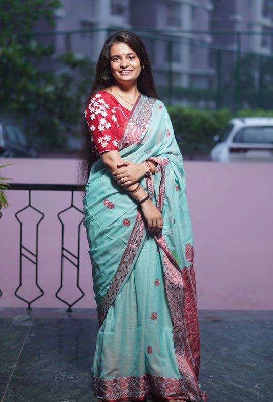 Handspun Mercerized Cotton Saree (Handloom Marked)