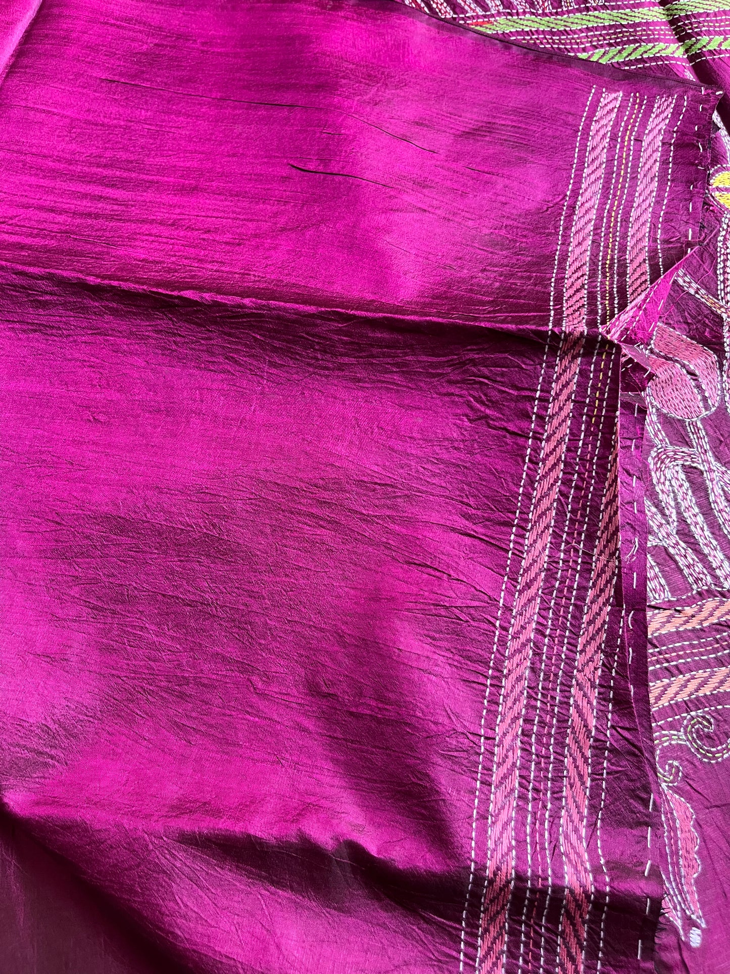 Kantha Hand Embroidered Pure Banglore Silk Saree (Silk Marked)