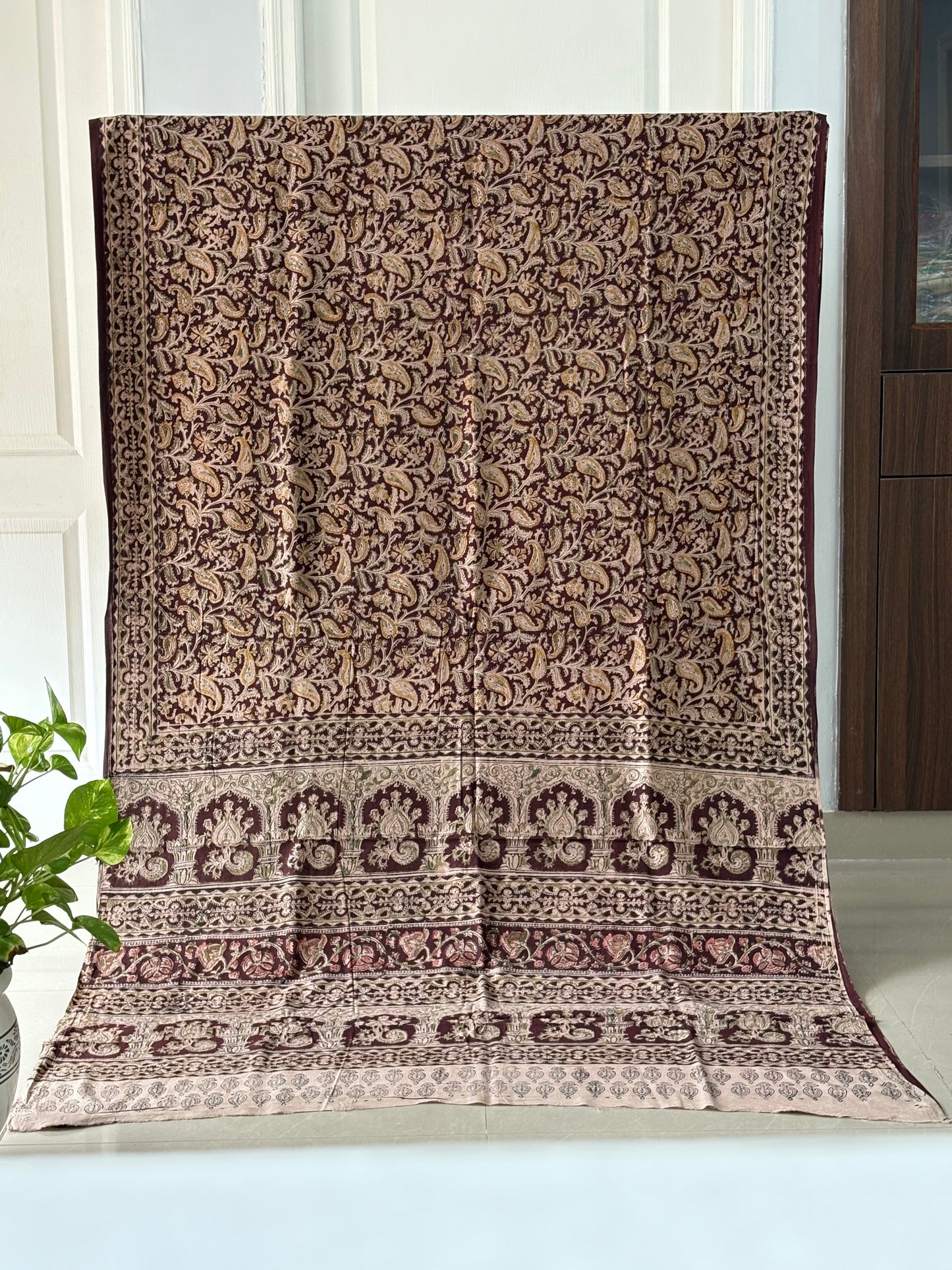 Kalamkari printed malmal cotton Saree with blouse