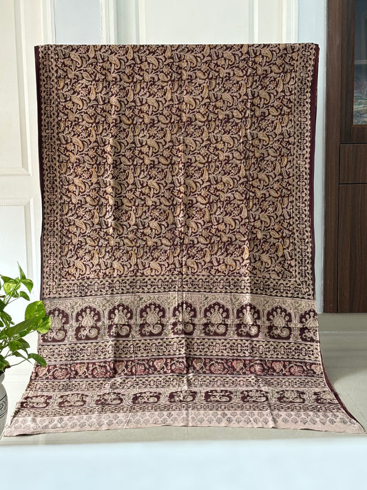 Kalamkari printed malmal cotton Saree with blouse