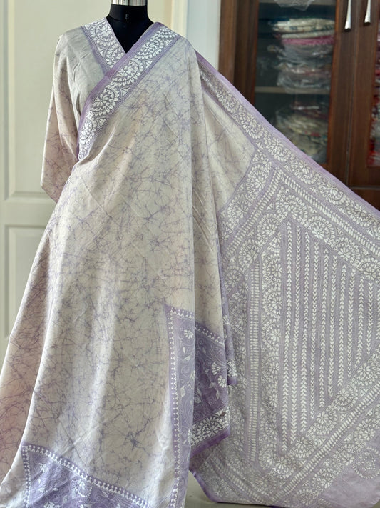 Hand Embroidered Kantha Stitch Saree in Artificial Silk