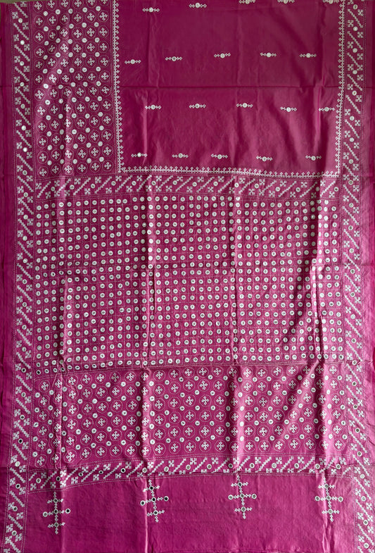 Heavy work Gujrati Stitch/Kutch Hand Embroidered Art Silk Saree