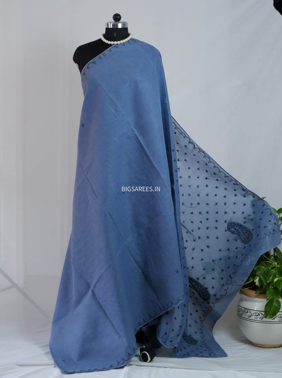 Chikankari Hand-Embroidered Saree | Cotton | Grey