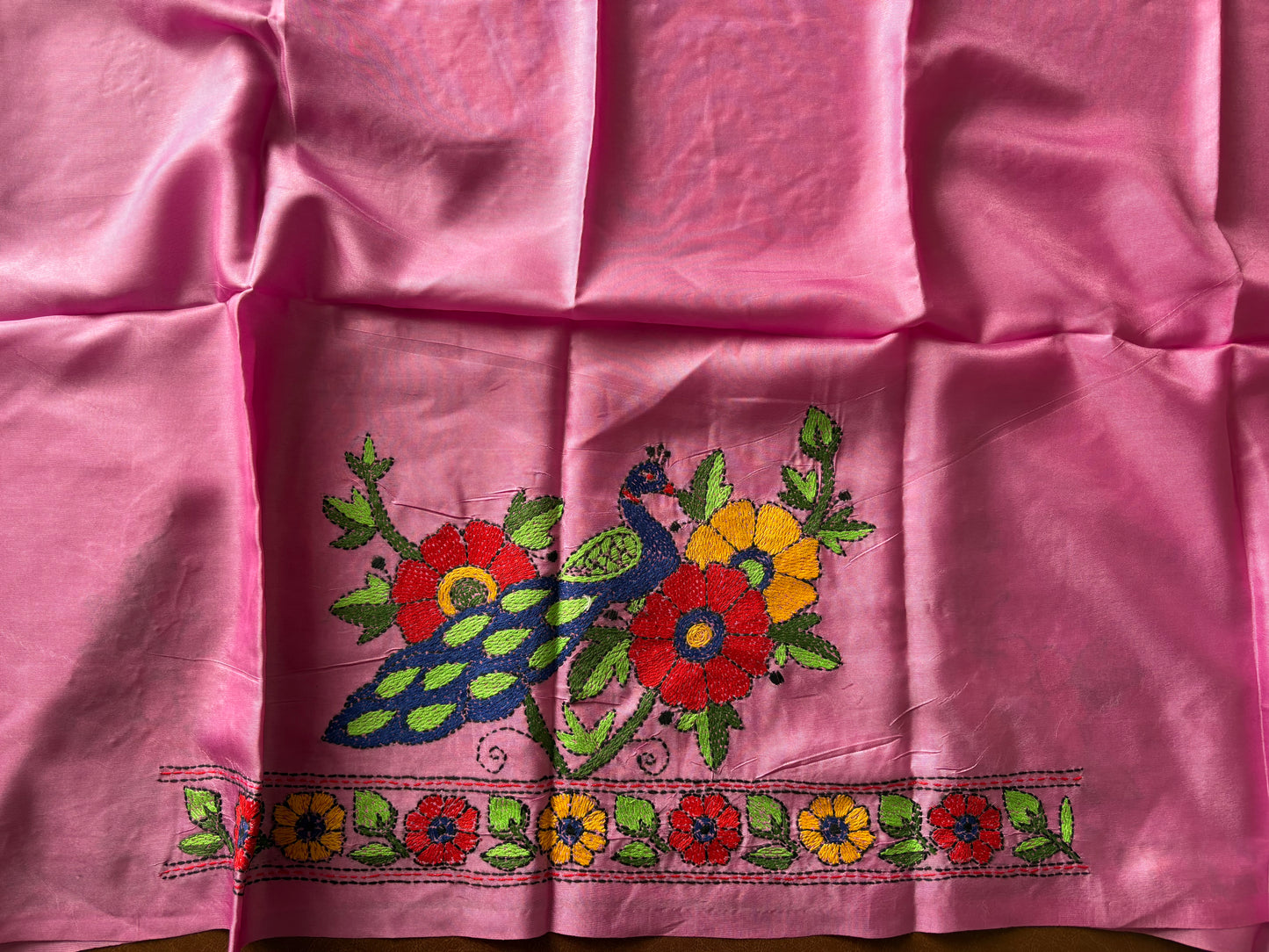 Kantha Stitch Art Silk Blouse Piece