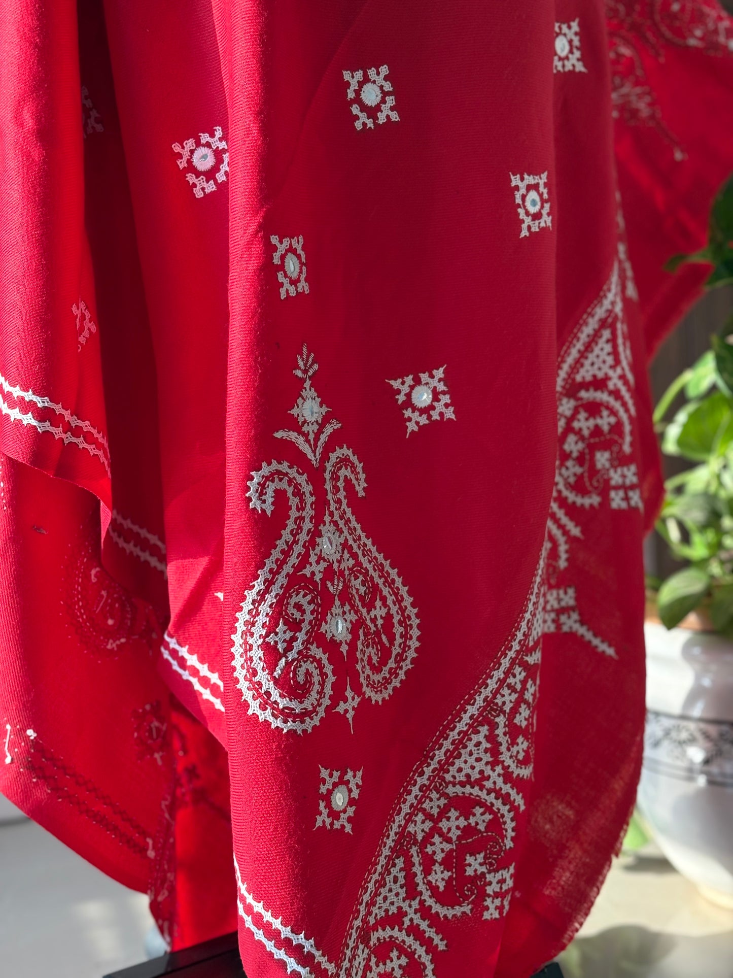 Gujrati Stitch Hand Embroidered Woollen Warm Shawl