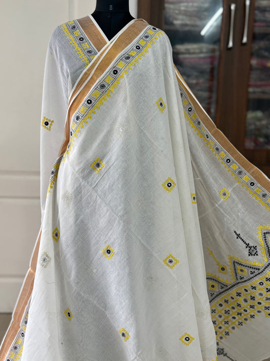 Gujrati Stitch/Kutch Hand Embroidered South Cotton Saree