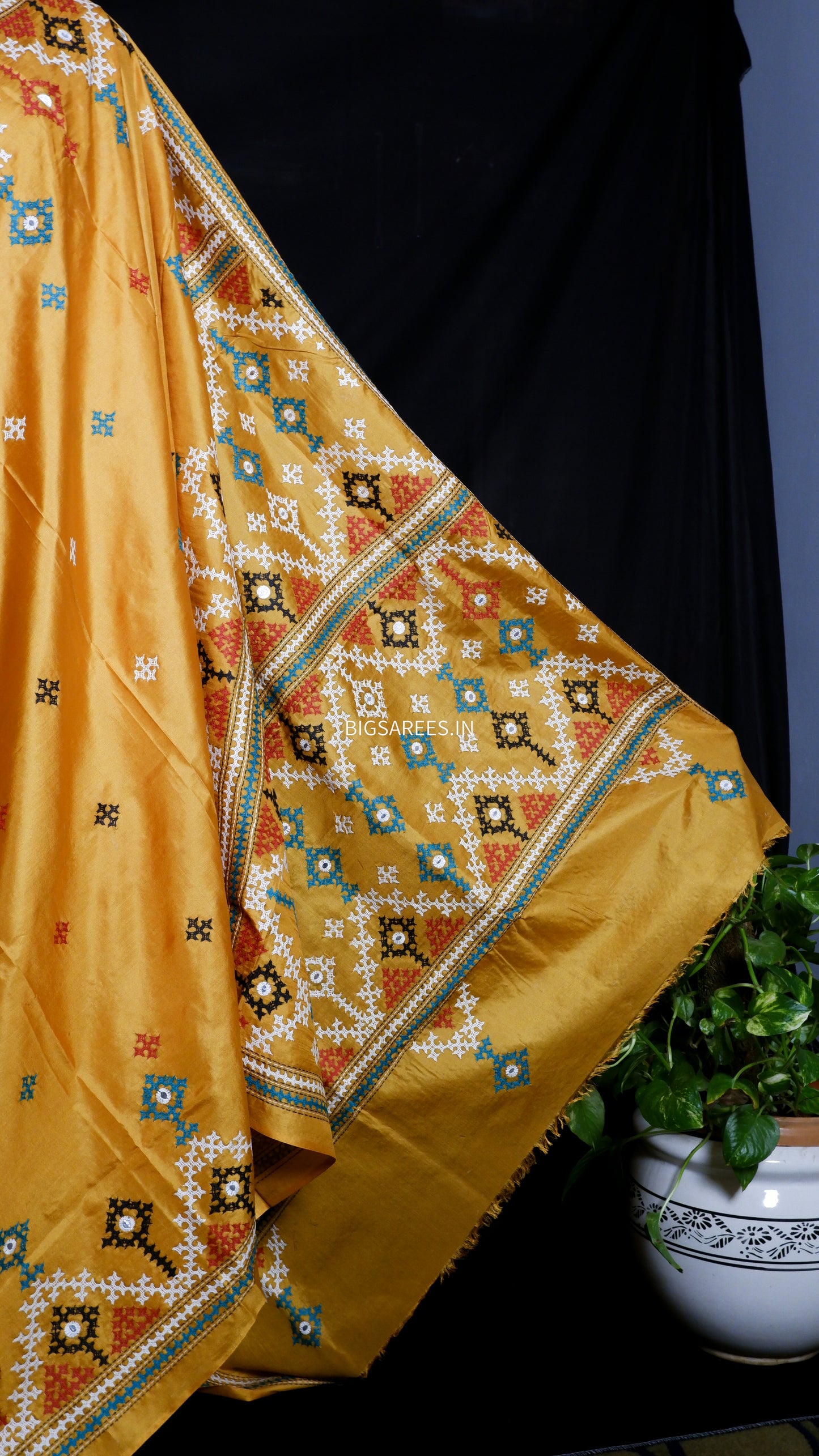 Kutch Hand Embroidered Pure Banglore Silk Saree
