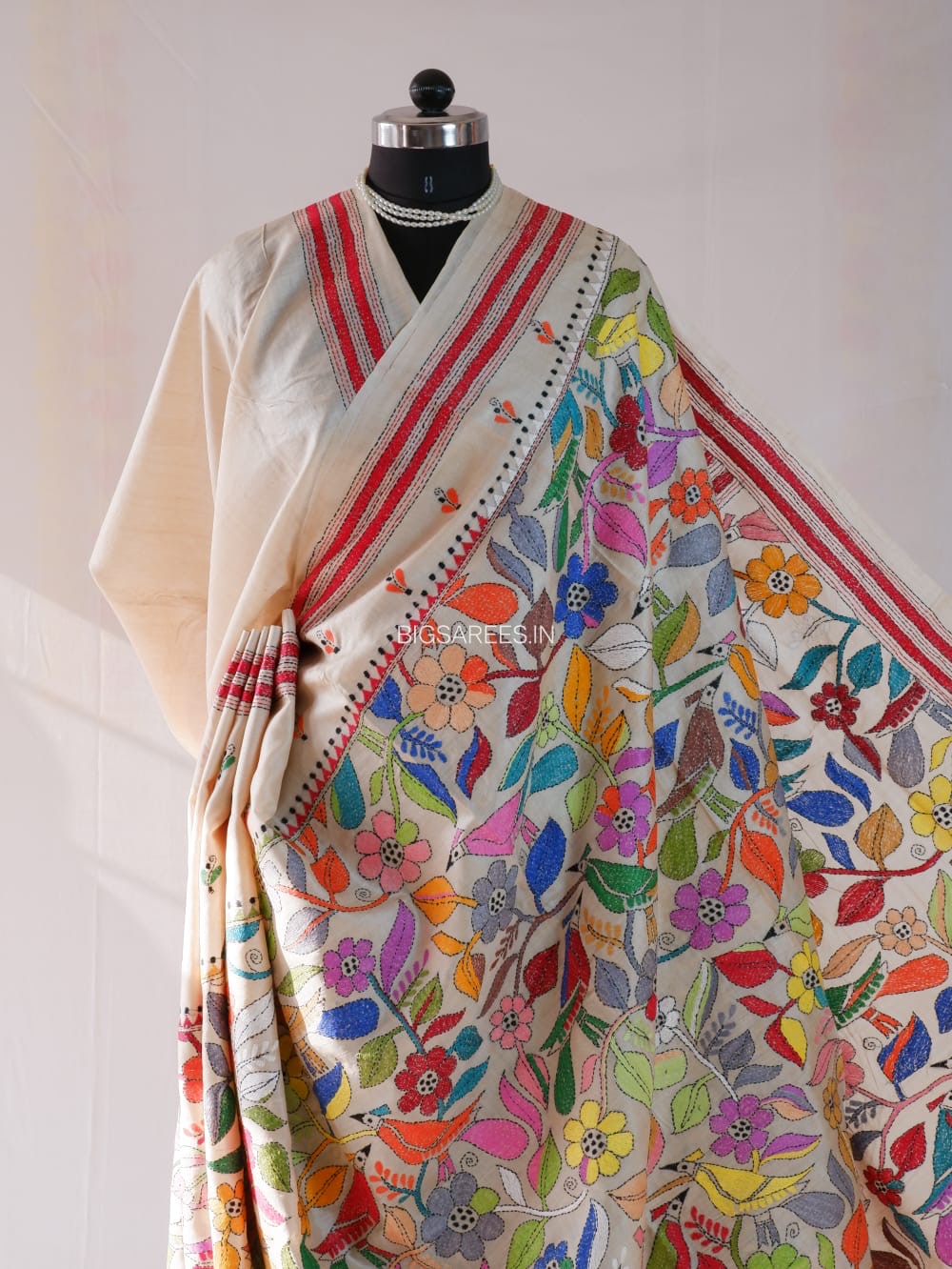 Kantha - Stitch Hand Embroidered Saree | Pure Gachi by Gachi Tussar Silk | Silk Mark Certified