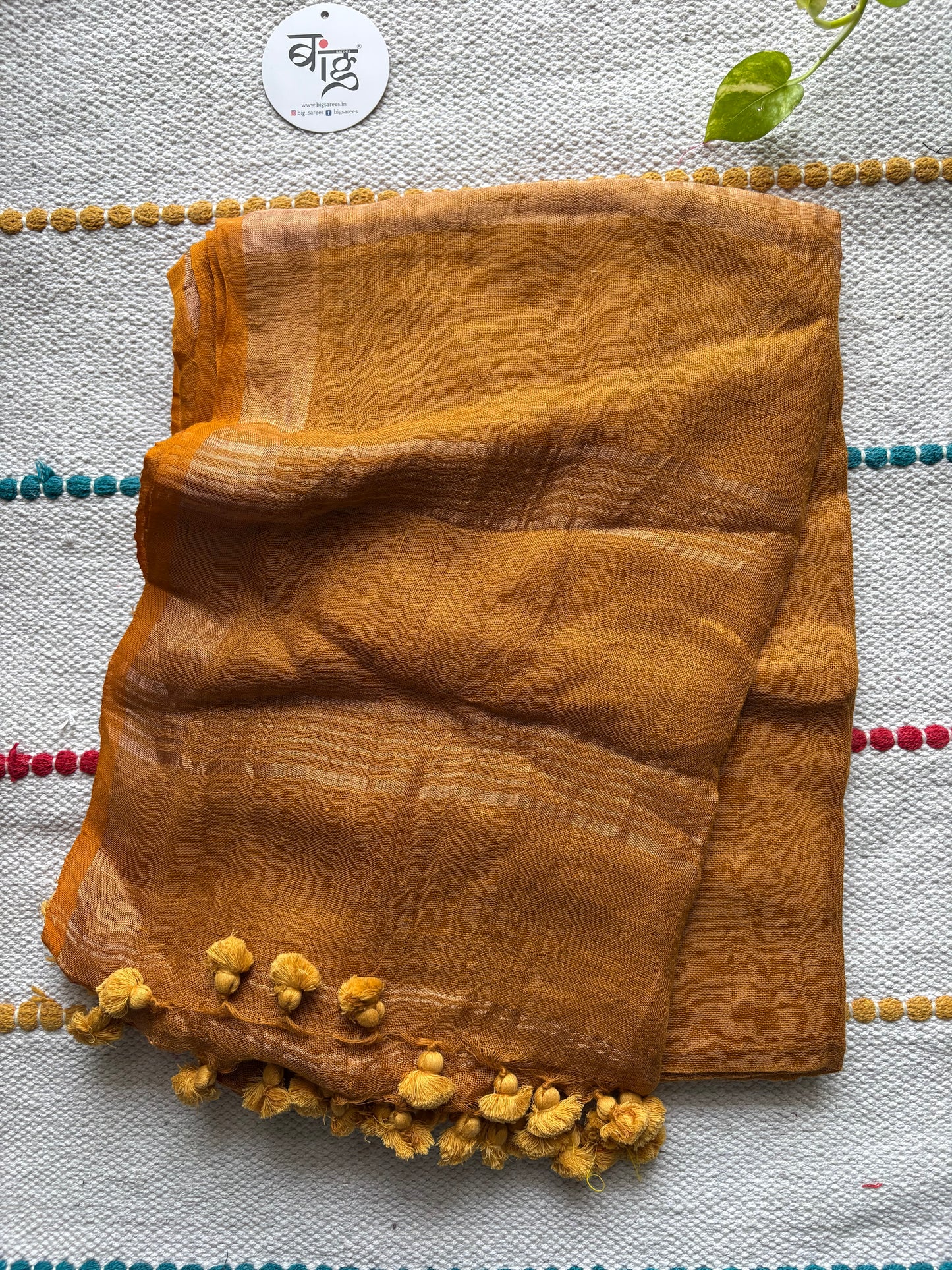 Pure Jayshree Linen Saree | Plain | Mustard