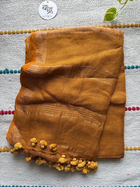 Pure Jayshree Linen Saree | Plain | Mustard