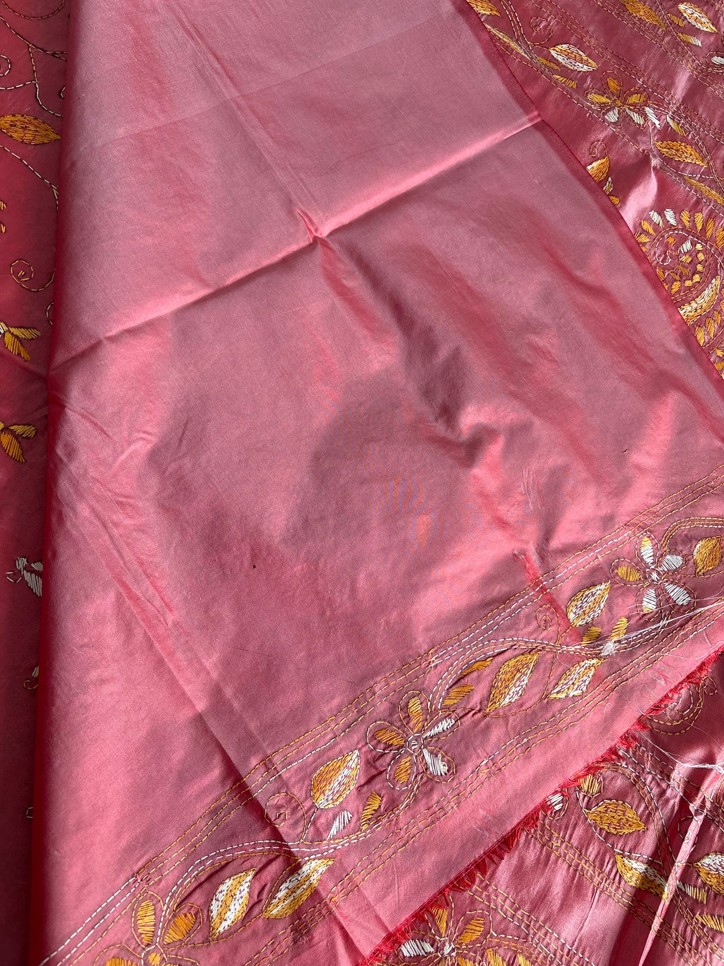 Kantha Stitch Hand Work Embroidered Art Silk Saree With Blouse