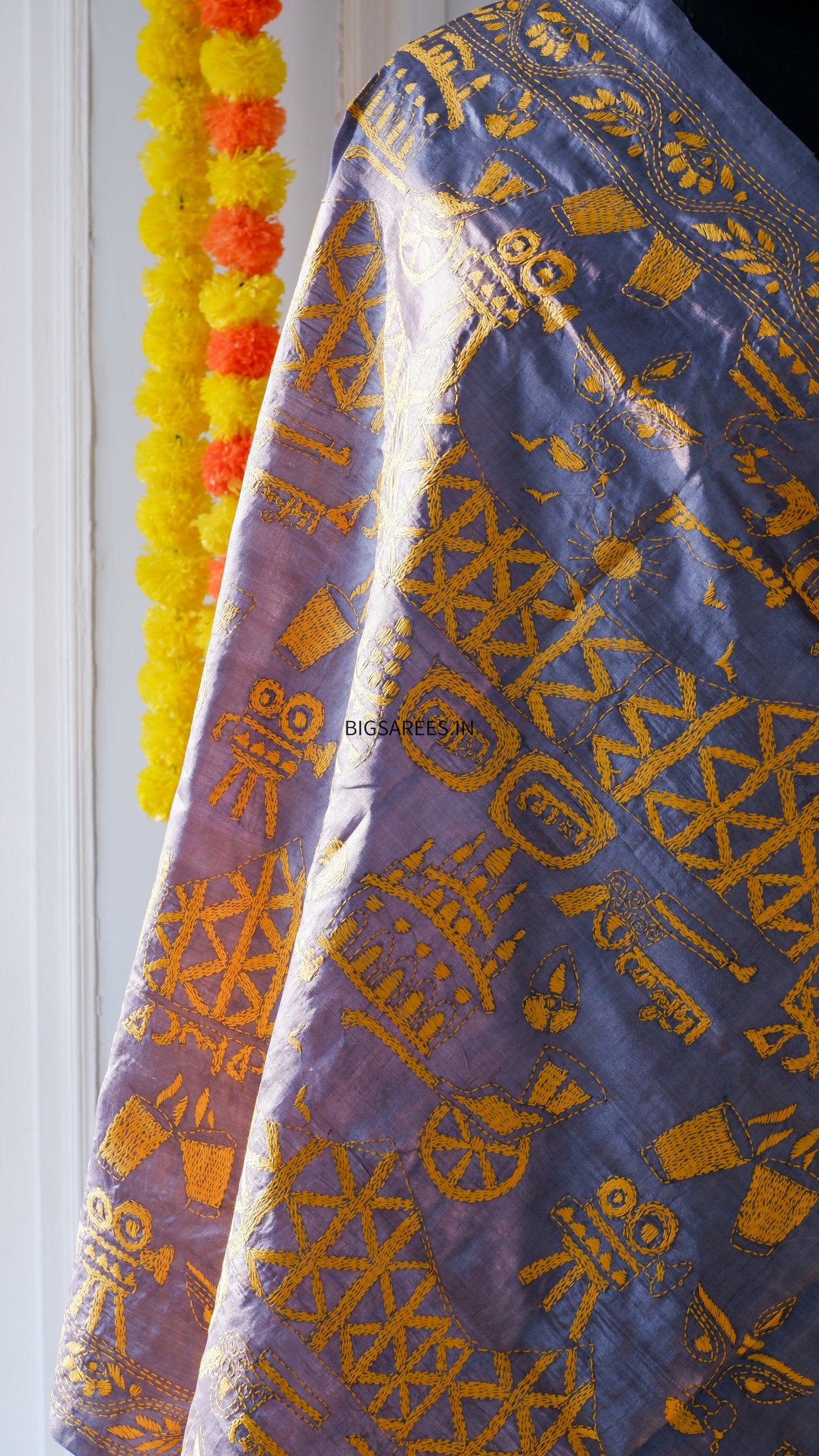 Kantha Hand Embroidary Full Work Pure Tassar Silk Dupatta36”