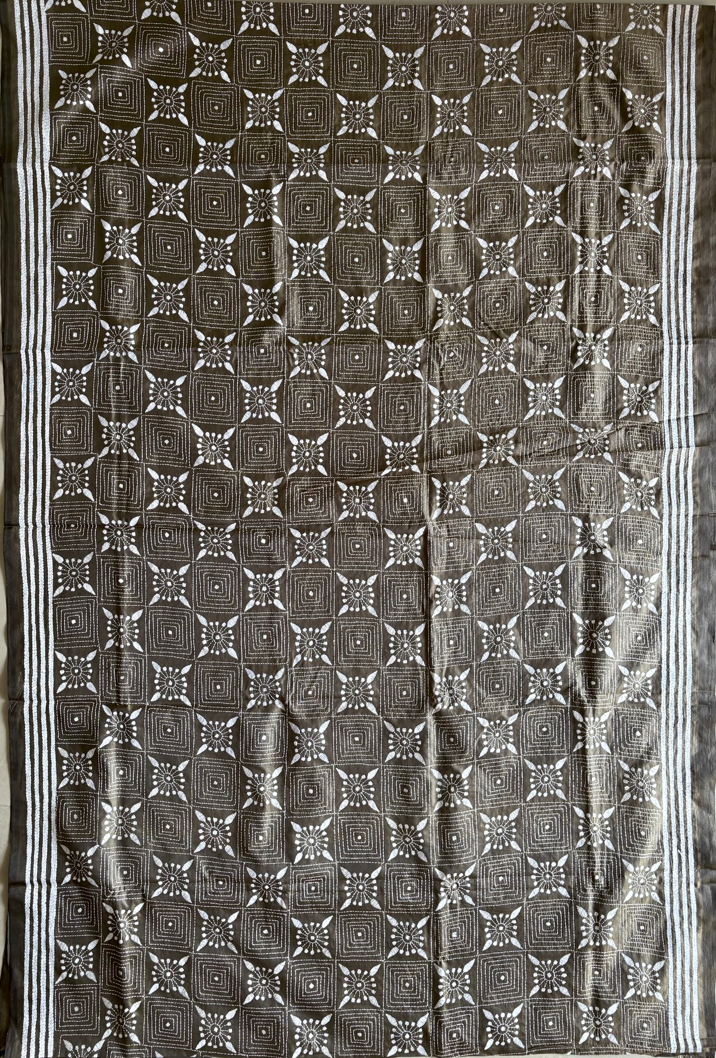 Hand embroidered Kantha stitch Saree in Art silk