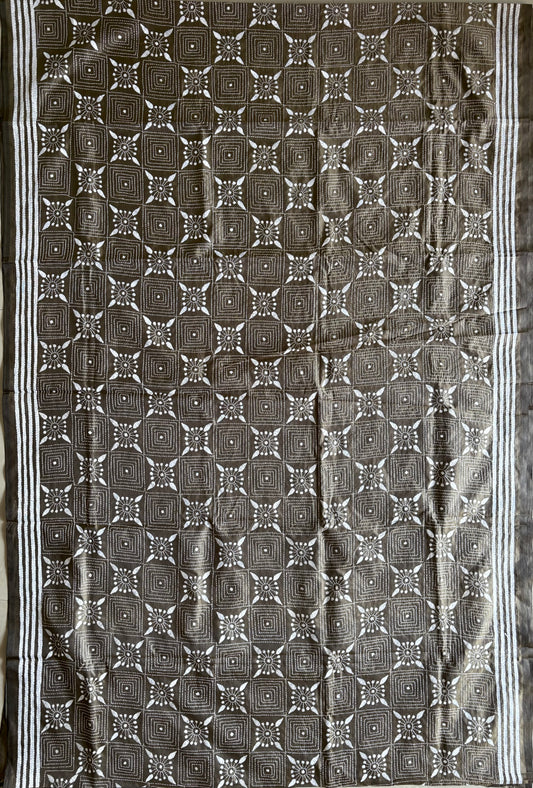 Hand embroidered Kantha stitch Saree in Art silk