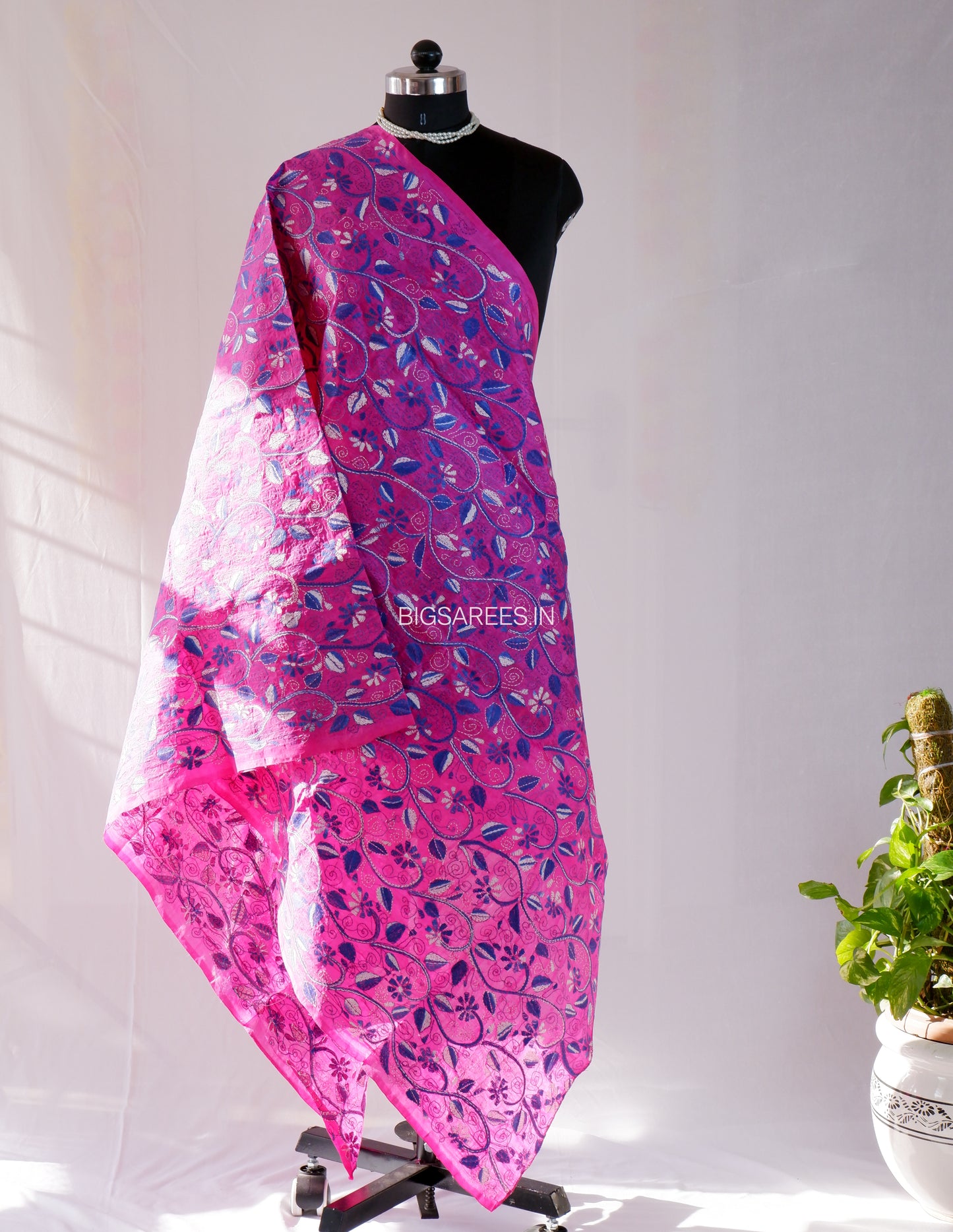 Kantha stitch semi Tusshar Silk dye Dupatta