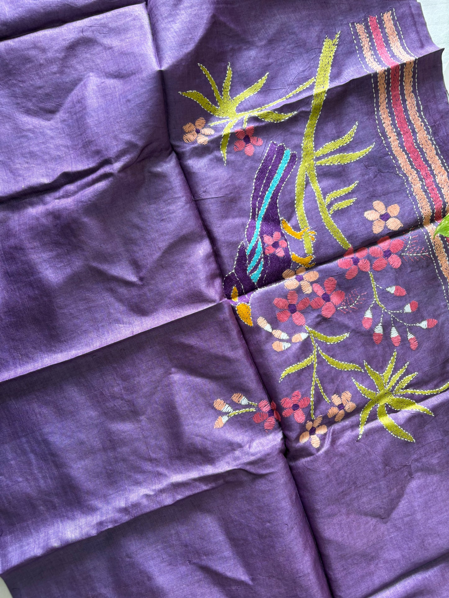 Kantha Stitch Pure Silk Blouse Piece