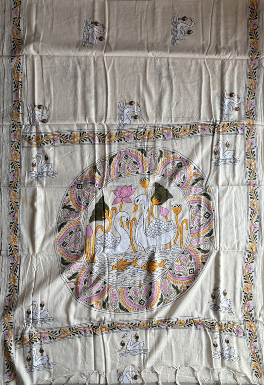 Kantha Khadi Cotton Saree - off white