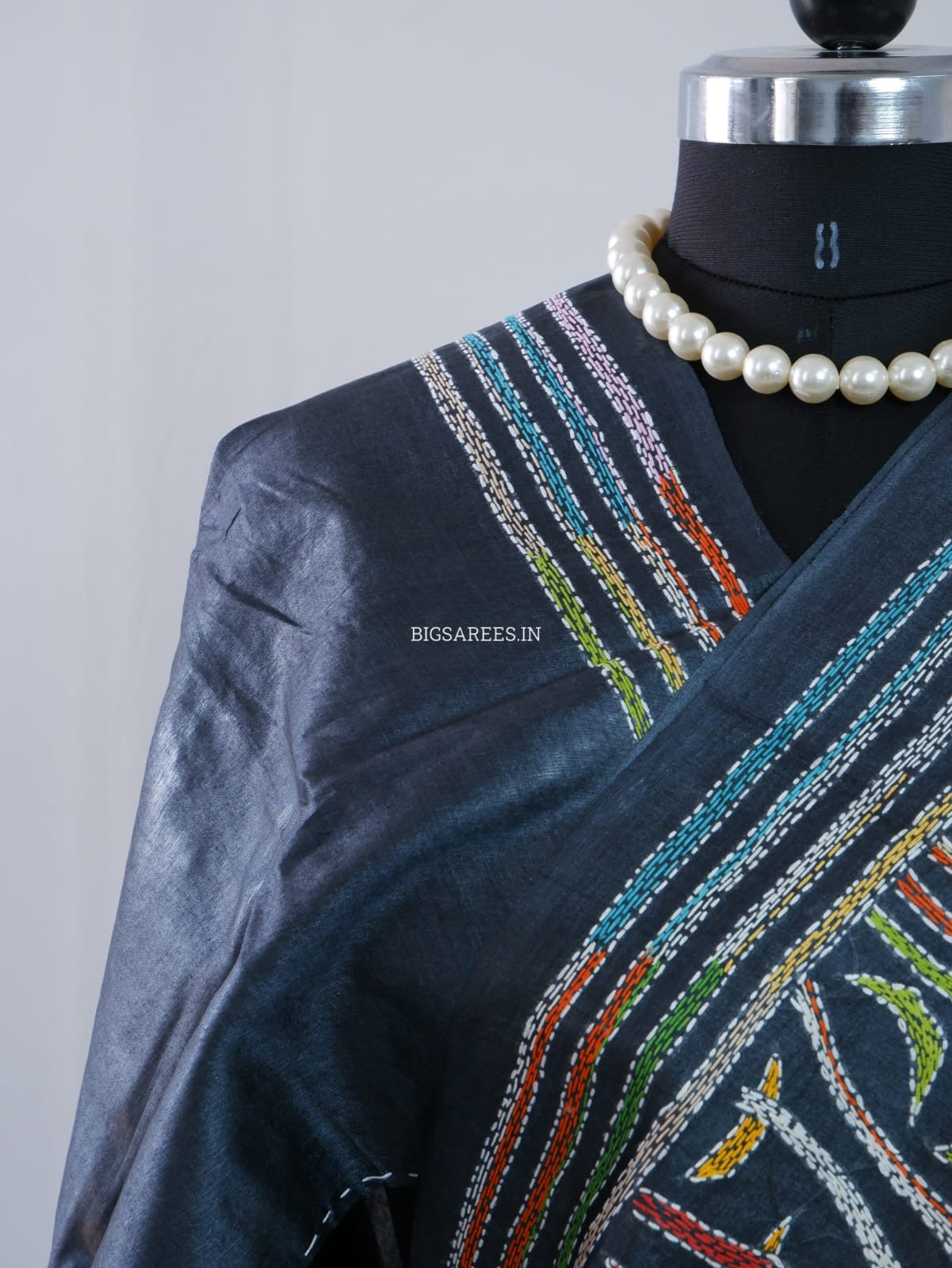 Kantha Hand Embroidered Pure Tussar Silk Saree