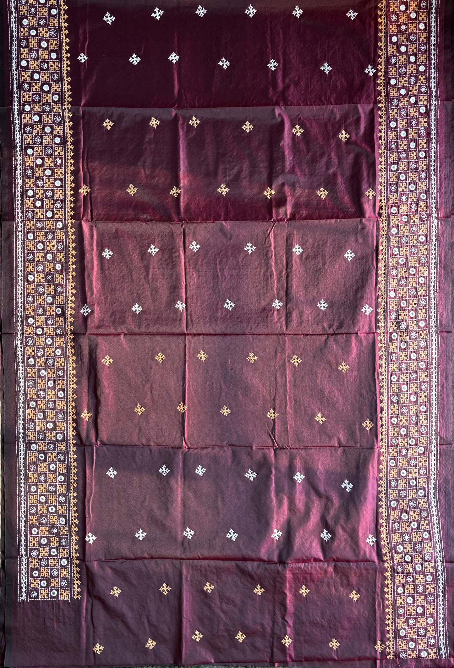 Gujrati Stitch/Kutch Hand Embroidered Art Silk Saree