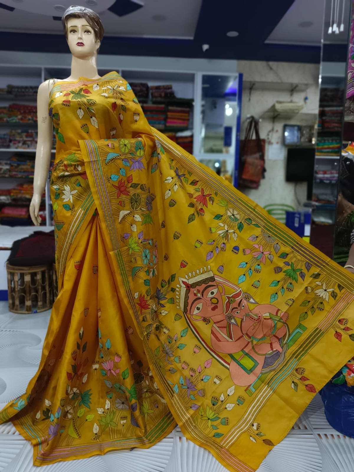 Kantha Hand Embroidered Pure Bangalore Silk Saree (Silk Marked)