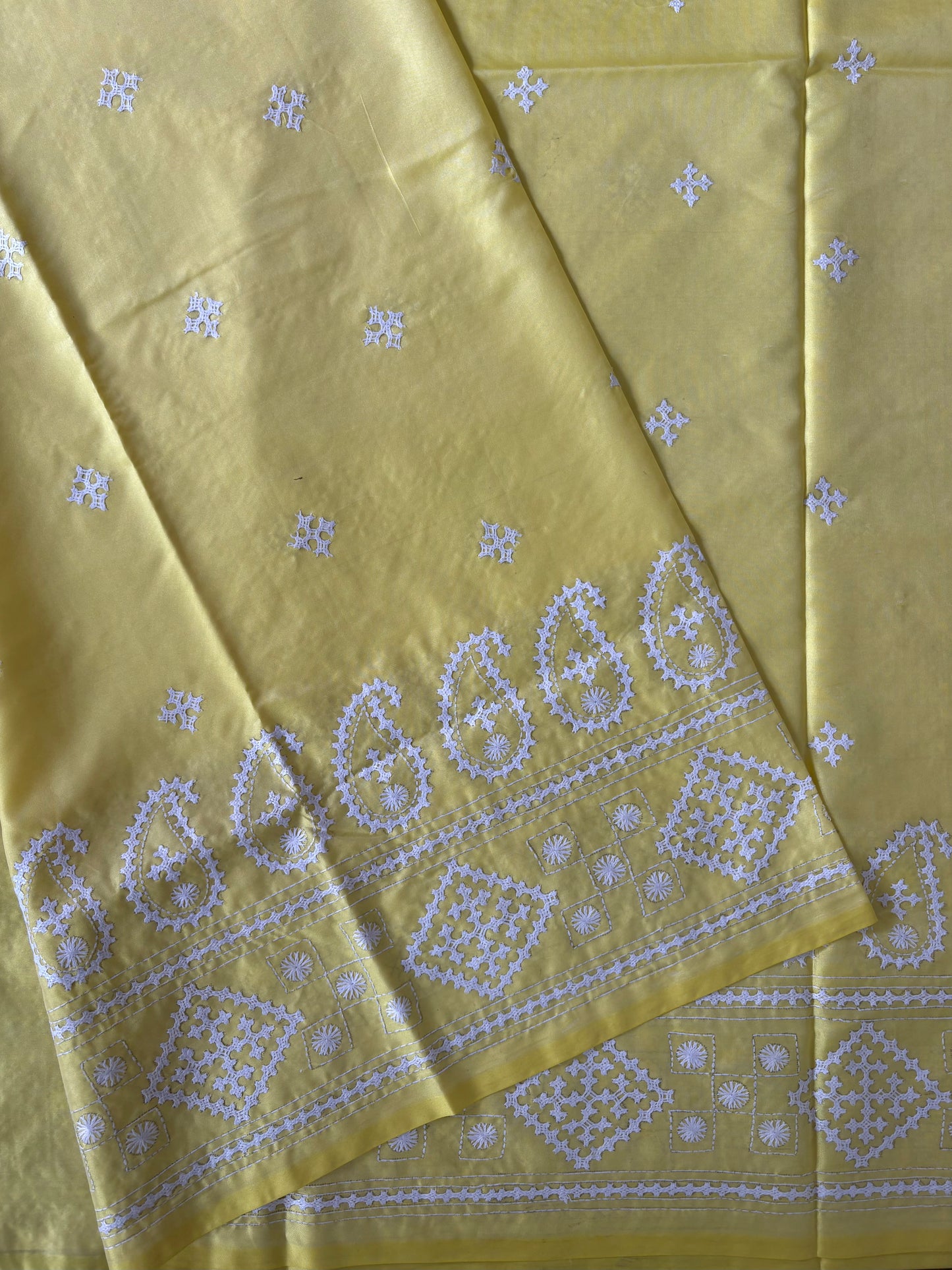 Gujrati Stitch/Kutch Hand Embroidered Art Silk Saree