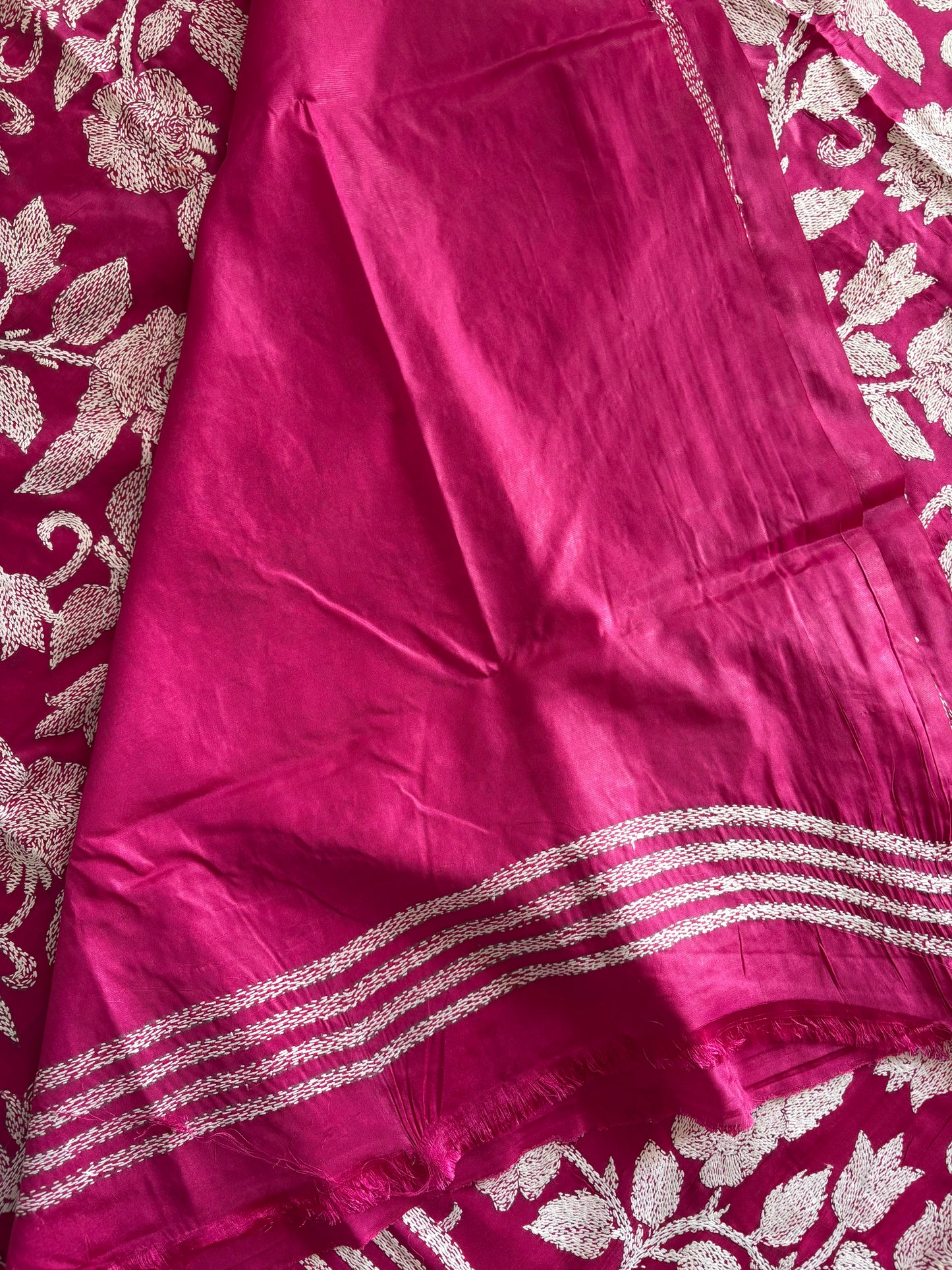 Kantha Hand Embroidered Blended Banglore Silk/Art Silk Saree With Blouse