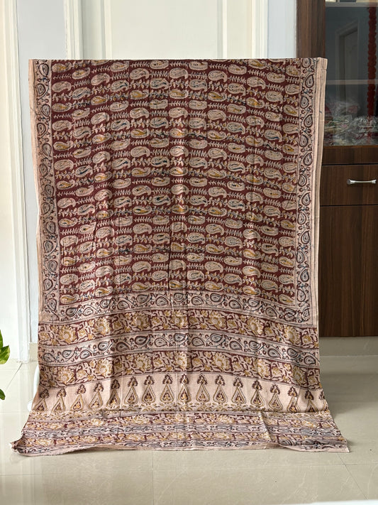 Kalamkari printed malmal cotton Saree with blouse