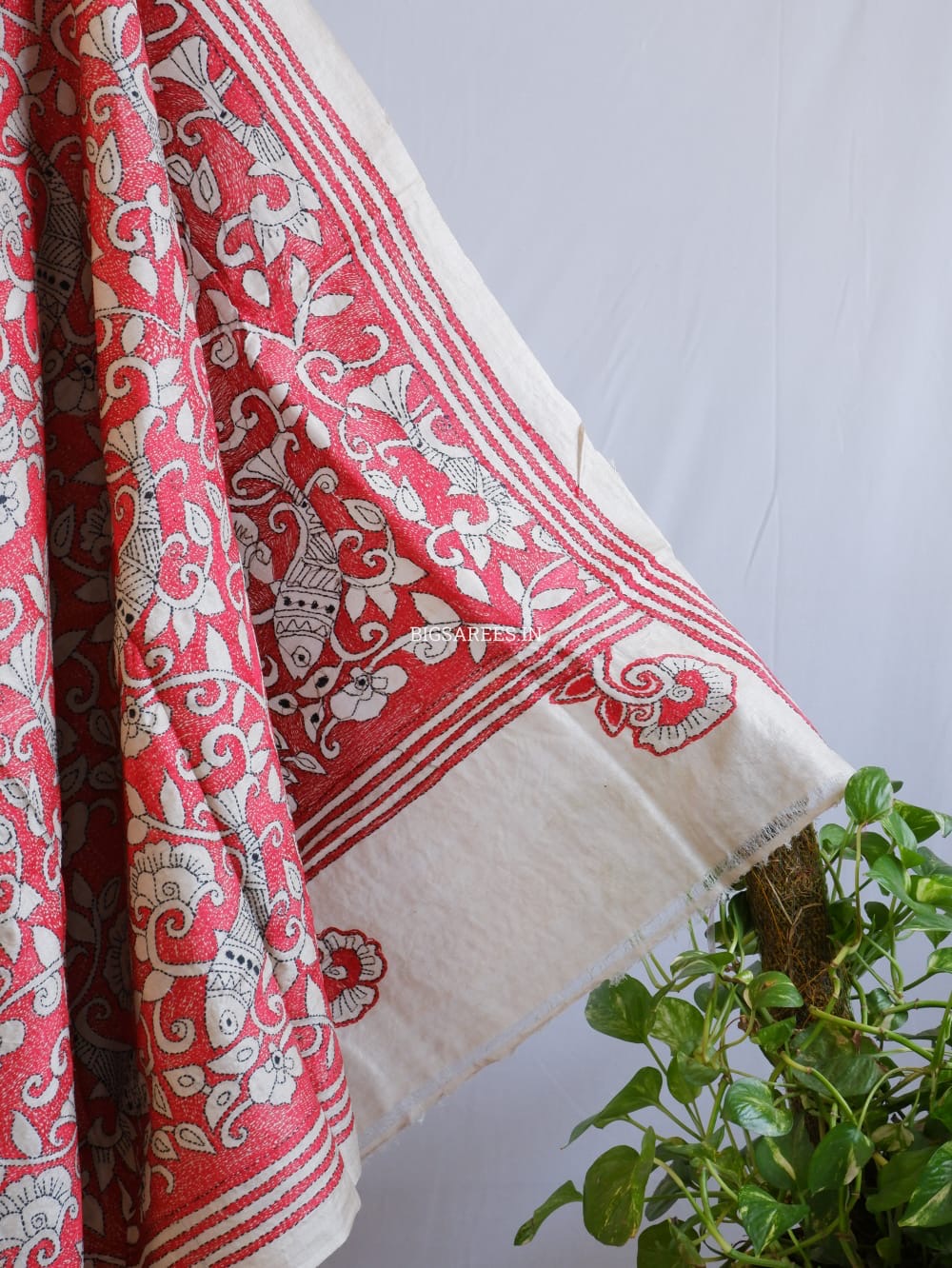 Kantha Stitch Hand Embroidered Saree | Pure Gachi Tussar Silk | Silk Mark Certified | Beige